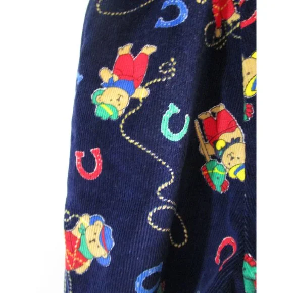 OshKosh BGosh Vestbak Cowboy Teddy Navy Blue Corduroy Overalls 12M EUC USA Made